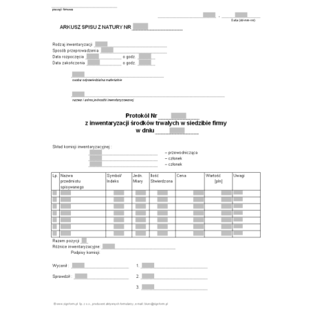 Protokół z inwentaryzacji środków trwałych (Arkusz spisu z natury)