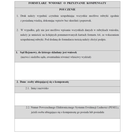 Formularz wniosku o przyznanie kompensaty ofiarom przestępstw