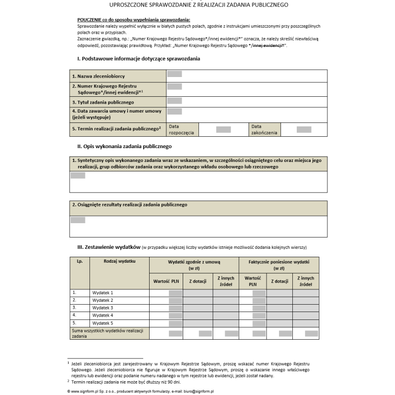 Uproszczone sprawozdanie z realizacji zadania publicznego