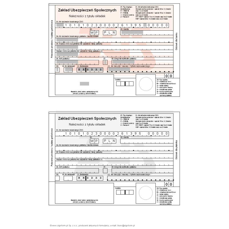 Polecenie przelewu/wpłata do ZUS - Należności z tytułu składek