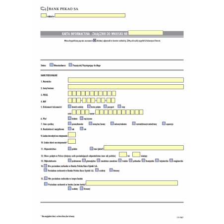 Karta Informacyjna - załącznik do wniosku (Bank Pekao SA)