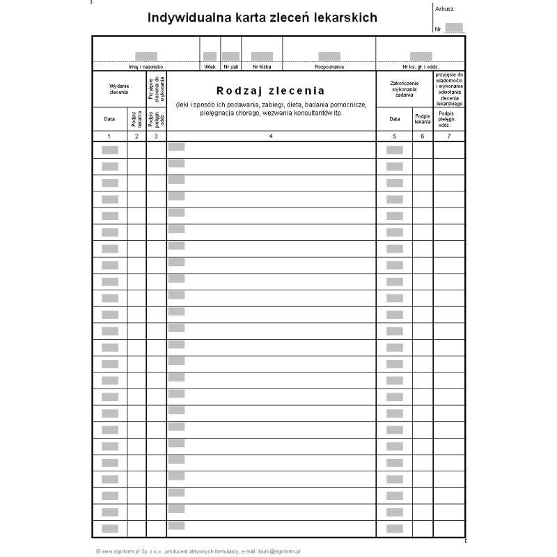 Indywidualna karta zleceń lekarskich