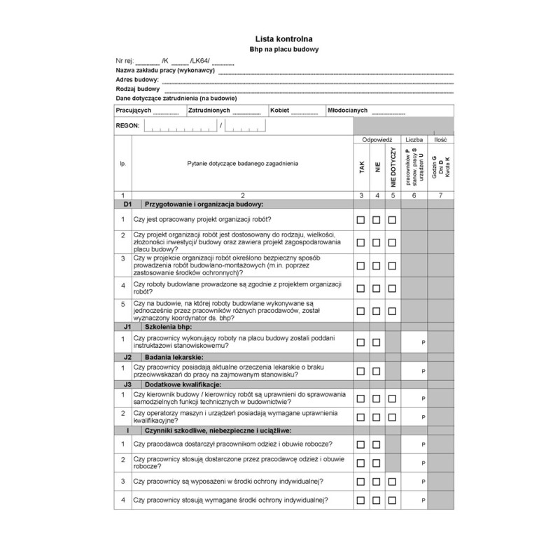 Lista kontrolna BHP na placu budowy