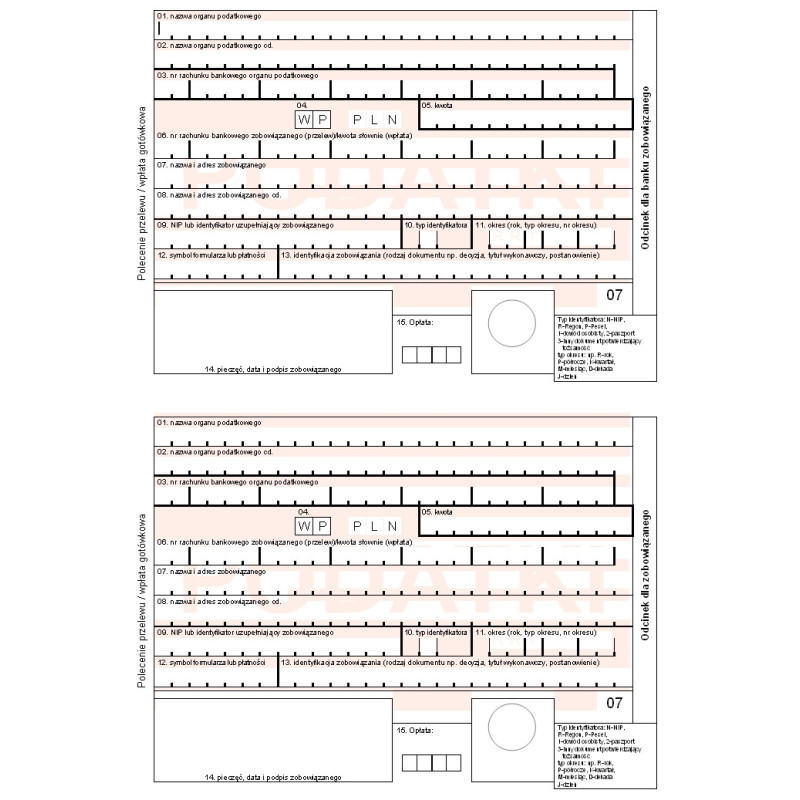 Polecenie przelewu / wpłaty na rachunek organu podatkowego