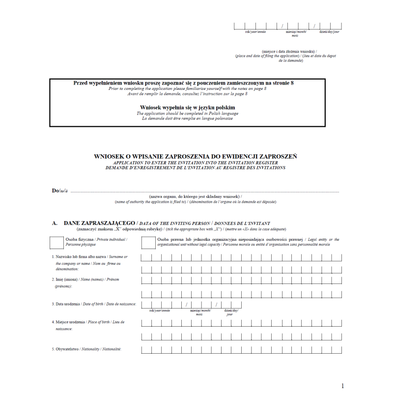 Wniosek o wpisanie zaproszenia do ewidencji zaproszeń
