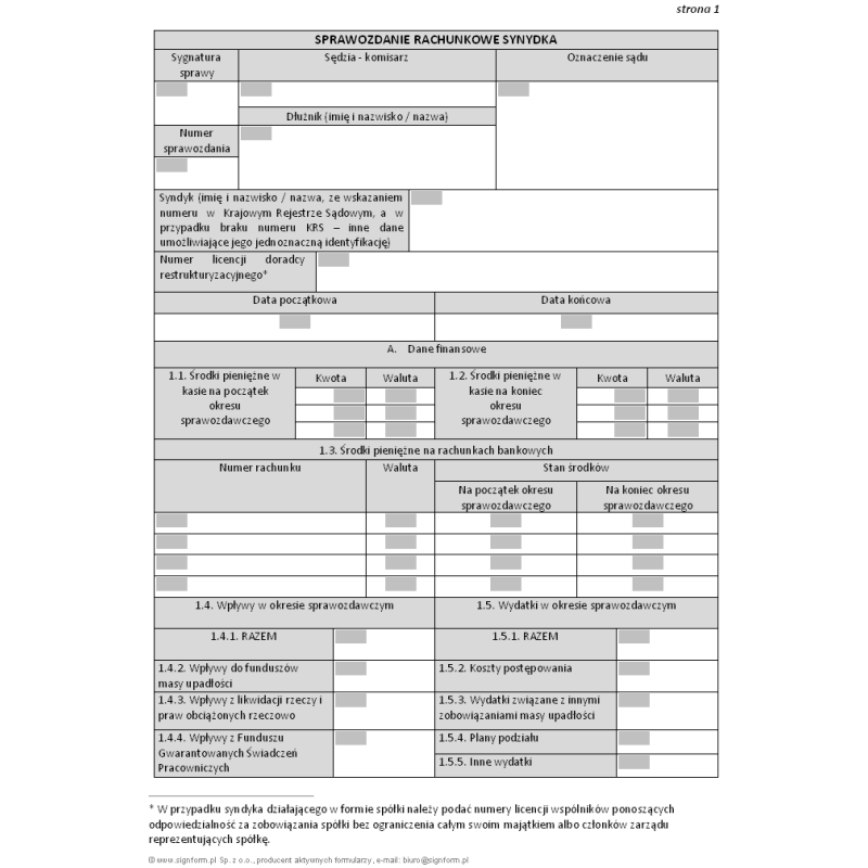 Sprawozdanie rachunkowe syndyka
