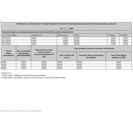 Ewidencja zaświadczeń o przetworzonych zużytych bateriach lub zużytych akumulatorach