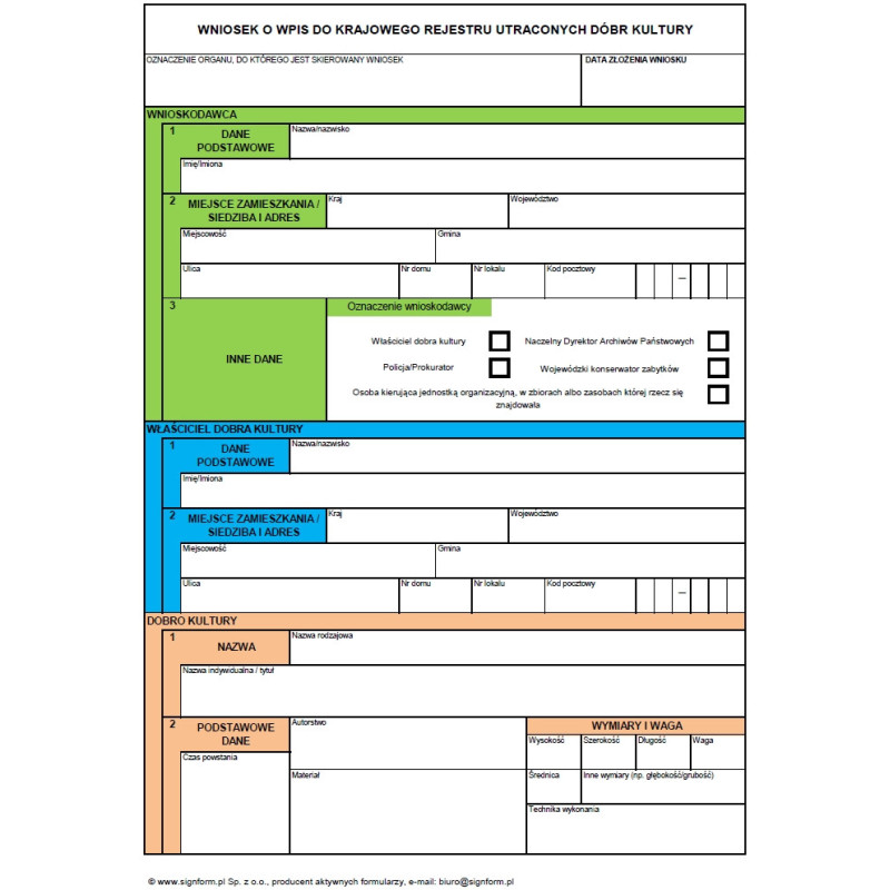 Wniosek o wpis do Krajowego Rejestru Dóbr Kultury