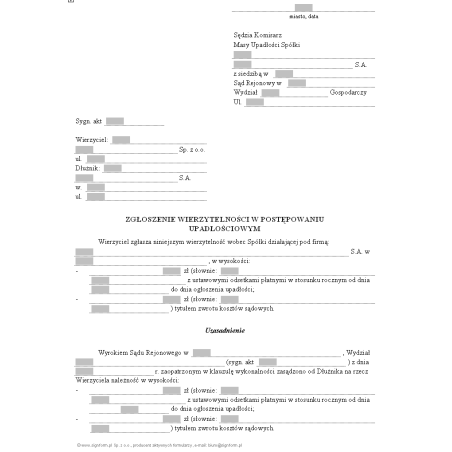 Zgłoszenie wierzytelności w postępowaniu upadłościowym