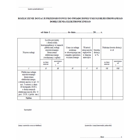 Rozliczenie dotacji przedmiotowej do świadczonej usługi rejestrowanego doręczenia elektronicznego
