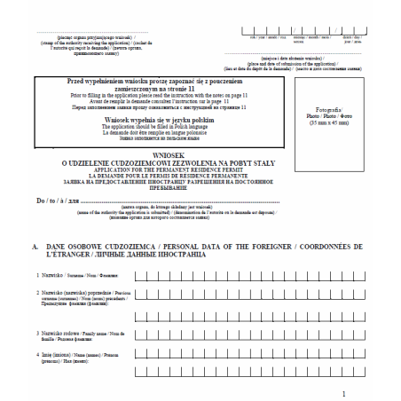 Wniosek o udzielenie cudzoziemcowi zezwolenia na pobyt stały