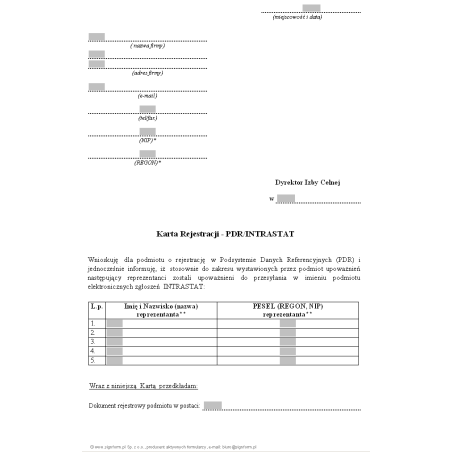 Karta Rejestracji - PDR/Intrastat