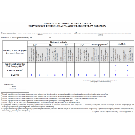 Formularz do przekazywania danych dotyczących kontroli mas pojazdów lub zespołów pojazdów