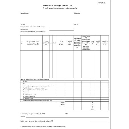 Faktura Vat wewnętrzna-Unijna