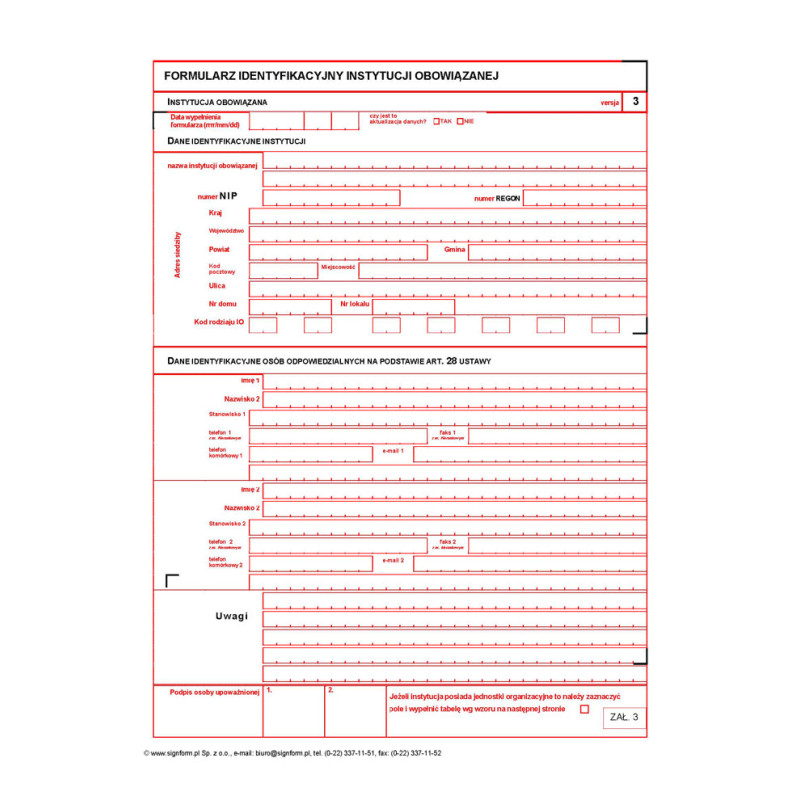 Formularz identyfikacyjny instytucji obowiązanej - GIIF