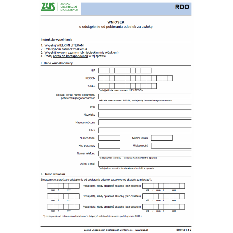 RDO Wniosek o odstąpienie od pobierania odsetek za zwłokę