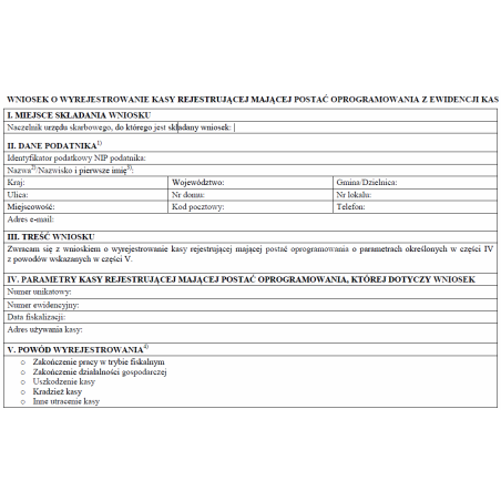 Wniosek o wyrejestrowanie kasy rejestrującej mającej postać oprogramowania z ewidencji kas