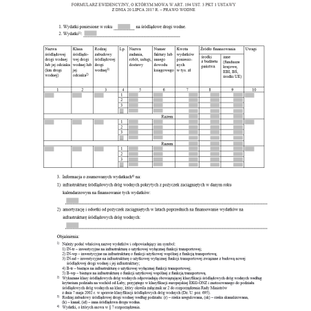 Wzory ewidencji żeglugowego wykorzystania śluz i pochylni przez statki oraz ewidencji wydatków poniesionych na rozwój i utrzymanie śródlądowych dróg wodnych i ich infrastruktury