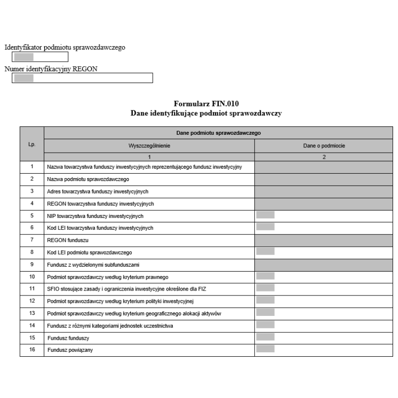 Formularze sprawozdawcze: funduszy inwestycyjnych, kasy i kasa krajowa, firmy inwestycyjne i krajowy depozyt