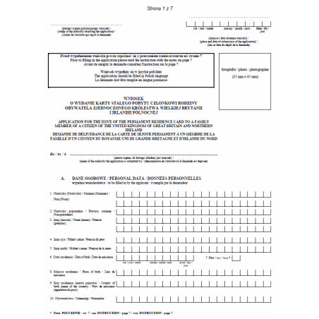 Wnioski i dokumenty dotyczące prawa stałego pobytu na terytorium Rzeczypospolitej Polskiej obywateli Zjednoczonego Królestwa Wielkiej Brytanii i Irlandii Północnej oraz członków ich rodzin