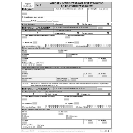 RZ-1 Wniosek o wpis zastawu rejestrowego do rejestru zastawów