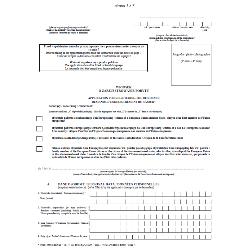 Wniosek o zarejestrowanie pobytu obywatela Unii Europejskiej