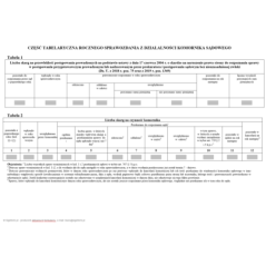 Część tabelaryczna rocznego sprawozdania z działalności komornika sądowego