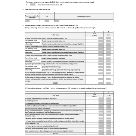 Formularz sprawozdawczy o przychodach firmy audytorskiej oraz usługach wykonanych przez nią na rzecz JZP / jednostek innych niż JZP