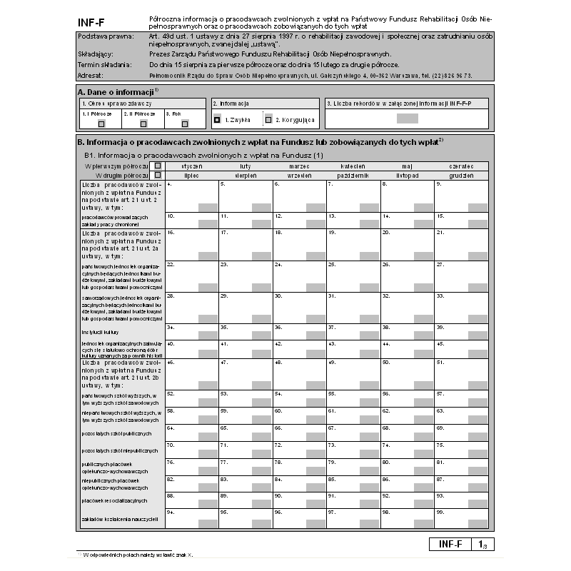 INF-F wraz z załącznikiem INF-F-P