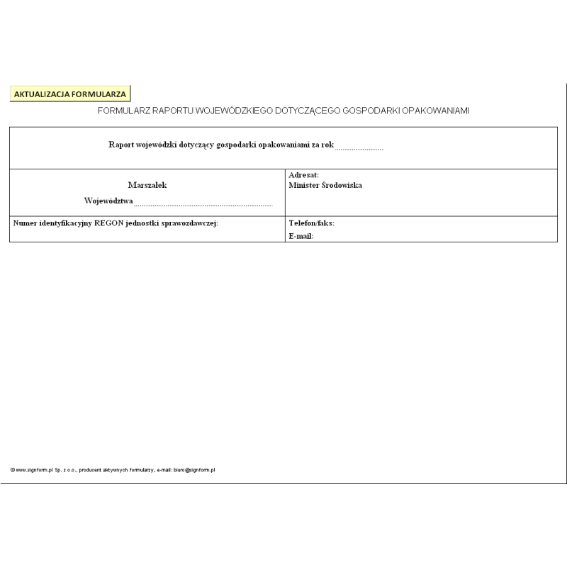 Formularz raportu wojewódzkiego dotyczącego gospodarki opakowaniami