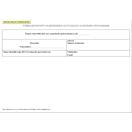 Formularz raportu wojewódzkiego dotyczącego gospodarki opakowaniami