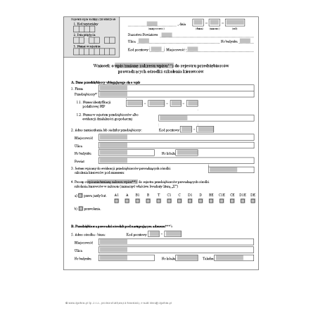 Wniosek o wpis/zmianę zakresu wpisu do rejestru przedsiębiorców prowadzących ośrodki szkolenia kierowców