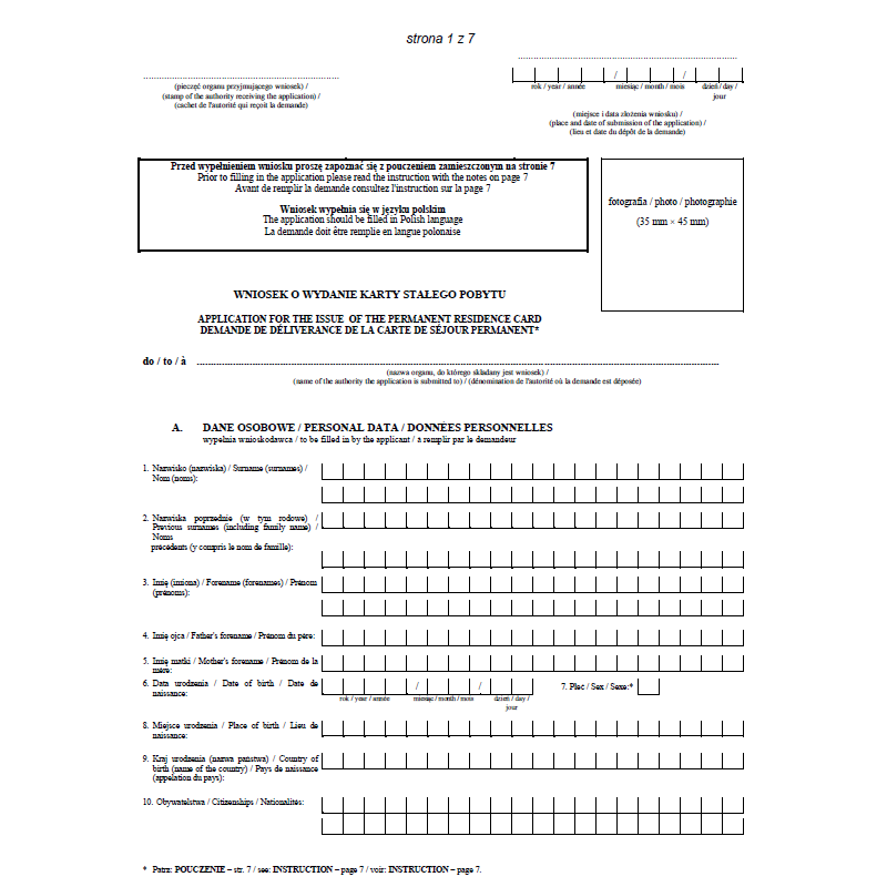 Wniosek o wydanie karty stałego pobytu