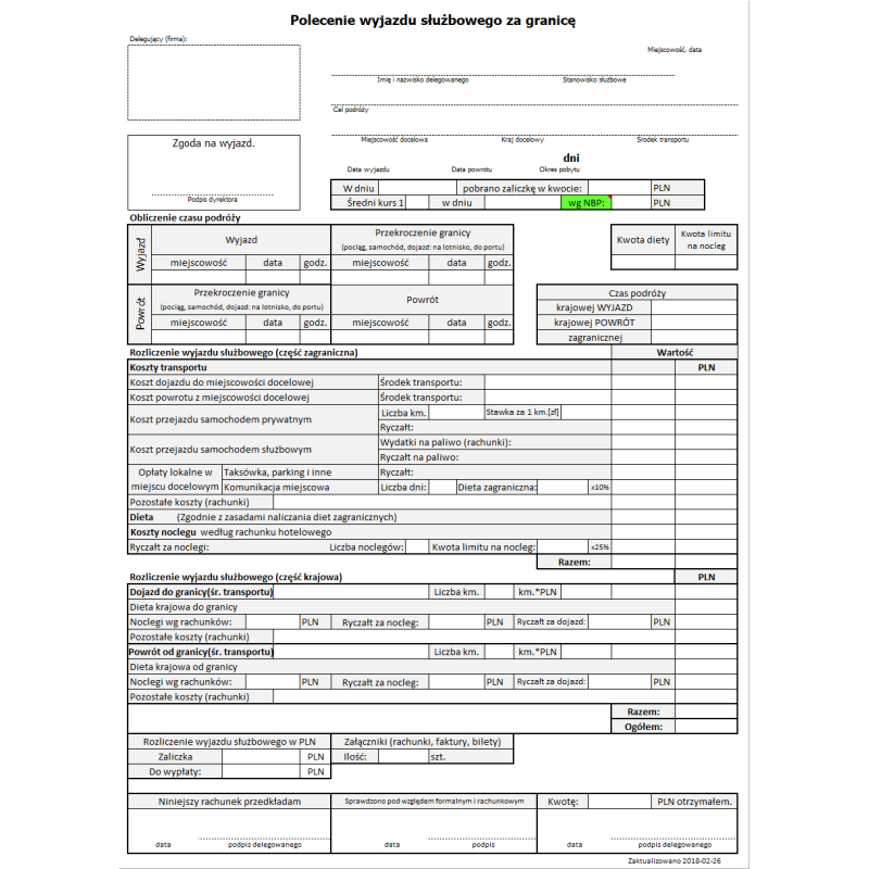Rozliczenie kosztów zagranicznej podróży służbowej - Delegacja zagraniczna