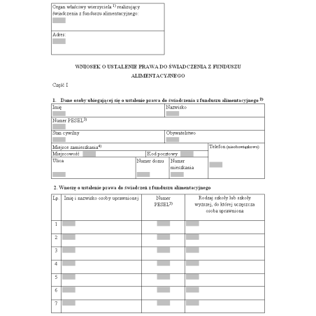 Wniosek o ustalenie prawa do świadczenia z funduszu alimentacyjnego