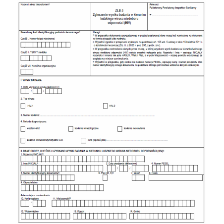 ZLB-3 Zgłoszenie wyniku badania w kierunku ludzkiego wirusa niedoboru odporności (HIV)