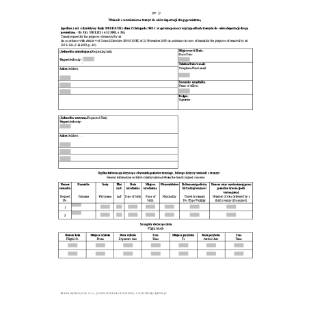 Wniosek o zezwolenie na tranzyt do celów deportacji drogą powietrzną