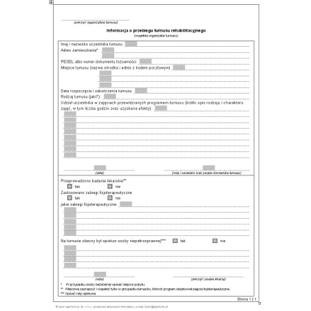 Informacja o przebiegu turnusu rehabilitacyjnego