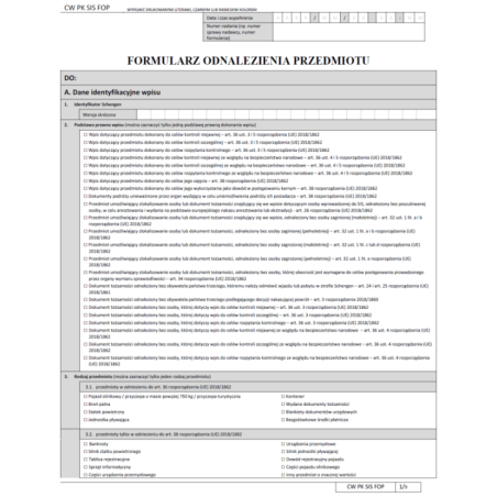 CW PK SIS FOP Formularz odnalezienia przedmiotu (SIS)