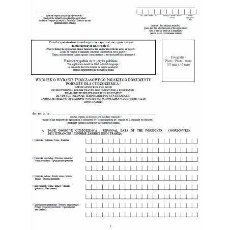 Wniosek o wydanie tymczasowego polskiego dokumentu podróży dla cudzoziemca