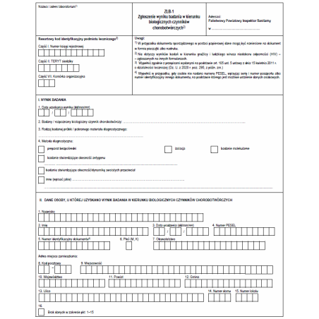 ZLB-1 Zgłoszenie wyniku badania w kierunku biologicznych czynników chorobotwórczych