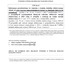 Wniosek o wypłatę dodatku elektrycznego