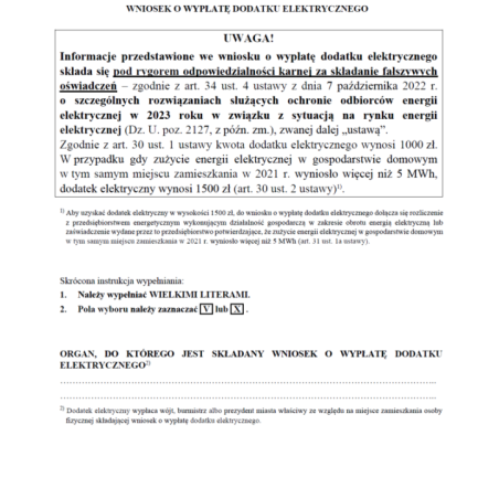 Wniosek o wypłatę dodatku elektrycznego