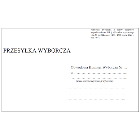 Wzór koperty na pakiet wyborczy i zwrotnej, Oświadczenie o osobistym i tajnym oddaniu głosu