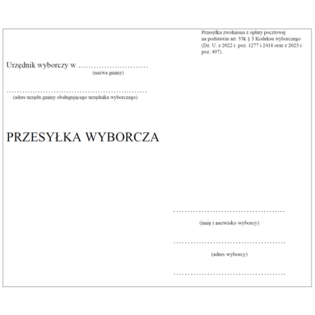 Wzór koperty na pakiet wyborczy i zwrotnej, Oświadczenie o osobistym i tajnym oddaniu głosu