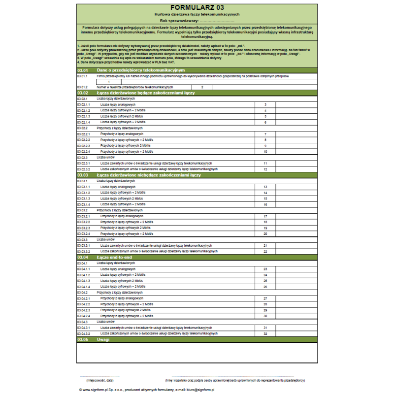 Formularz 03 - Hurtowa dzierżawa łączy telekomunikacyjnych
