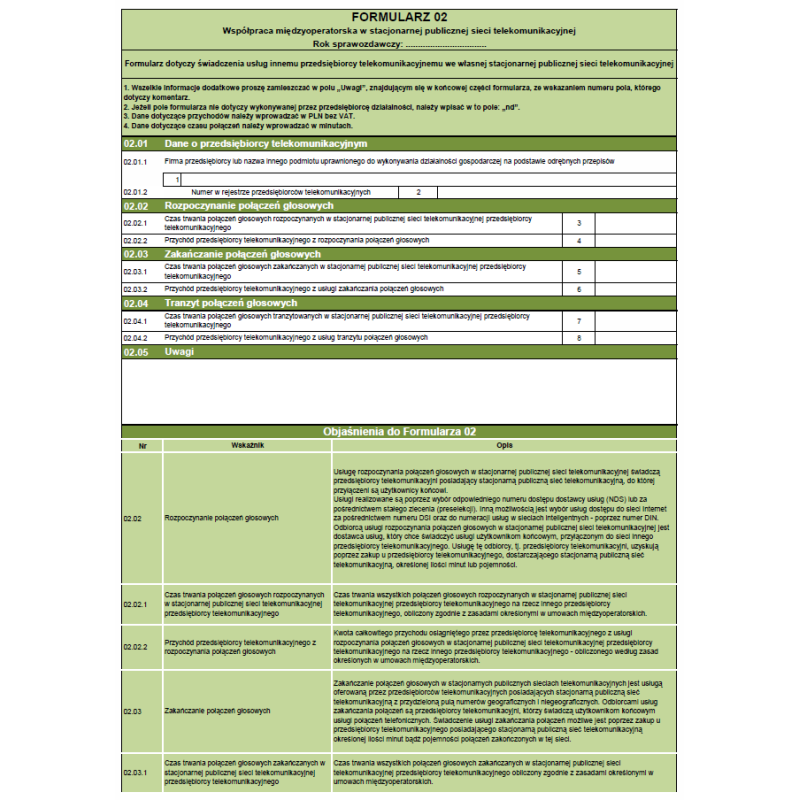Formularz 02 - Współpraca międzyoperatorska w stacjonarnej publicznej sieci telekomunikacyjnej