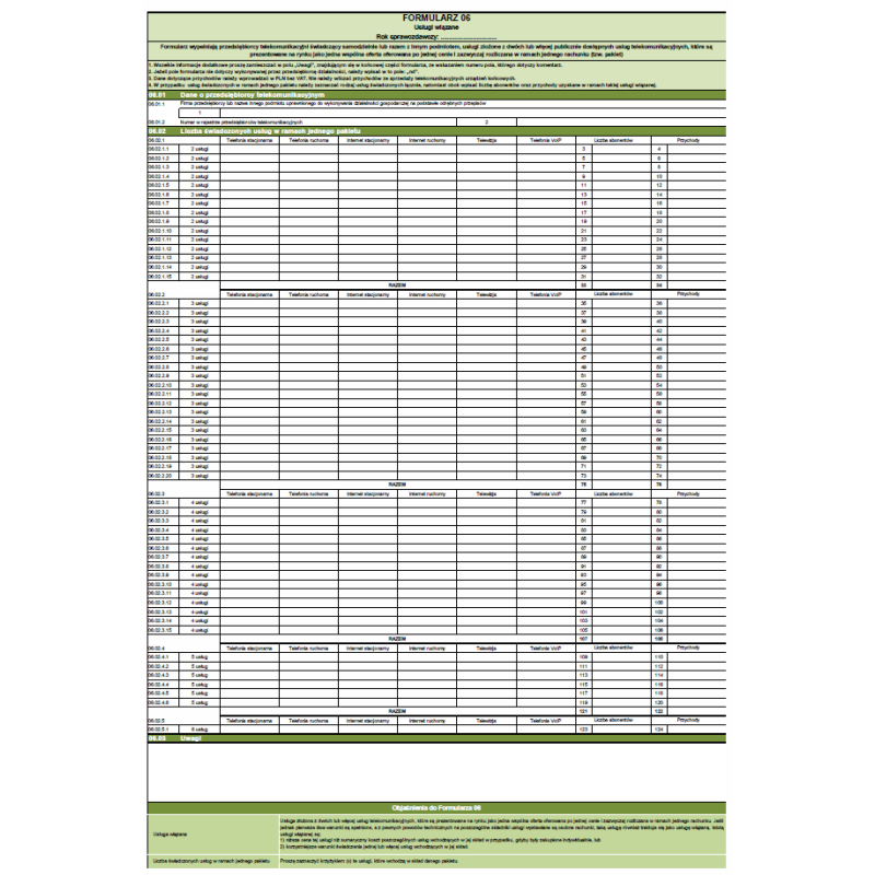 Formularz 06 - Usługi wiązane