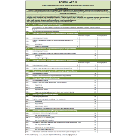 Formularz 09 - Usługi rozpowszechniania i dosyłu programów radiofonicznych lub telewizyjnych