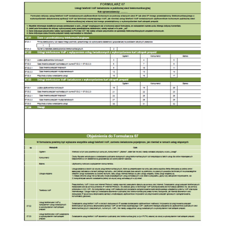 Formularz 07 - Usługi telefonii VoIP świadczone w publicznej sieci telekomunikacyjnej
